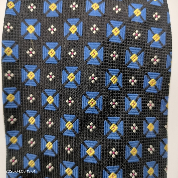 Paul Frederick Necktie Black Blue Yellow Accent Geometric Textured Men's Silk - Picture 3 of 9